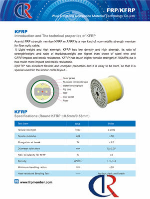 0.4 مم Aramid FRP KFRP عضو مركزي لا كسر كسر بور قوة الشد 1700Mpa